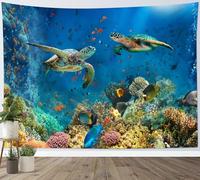 LB Sea Turtle Tapestry Wall Hanging Blue Ocean Summer Coral Tropical Fish Wall Decor for Living Room Bedroom Home Office,59x39 inch