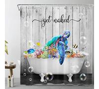 LB Teal Sea Turtle Shower Curtain Tropical Fish in Farmhouse Bathtub Shower Curtains for Bathroom Get Naked Polyester Anti Mould Waterproof Extra Long Bath Curtain Set with Hooks,71Wx78H inches
