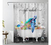 LB Teal Sea Turtle Shower Curtain Tropical Fish in Farmhouse Bathtub Shower Curtains for Bathroom Get Naked Polyester Anti Mould Waterproof Small Bath Curtain Set with Hooks,59Wx71H inches