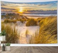 LB Tropical Beach Tapestry Green Plant under Orange Sunset Tapestry Wall Hanging Summer Coastal Sea Nature Scenery Tapestries for Living Room Bedroom Dorm Wall Decor,78x59 inch