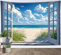 LB Tropical Beach Tapestry Wall Hanging Blue Sea Green Plants Summer Nature Landscape Wall Decor for Living Room Bedroom Home Office,59x39 inch