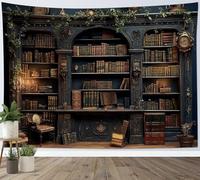 LB Vintage Bookshelf Tapestry Magical Brown Books on Retro Shelf with Green Leaves Tapestry Wall Hanging Witchy Library Tapestries for Living Room Bedroom Dorm Wall Decor,78x59 inch