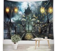 LB Vintage Castle Tapestry Halloween Wall Hanging Tapestry Full Moon Night,Retro Gate,Brick Road Tapestries for Living Room Bedroom Dorm Wall Decor,78x59 inch