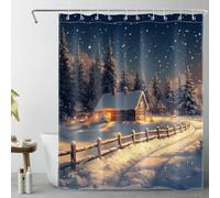 LB Winter Snow Mountain Shower Curtain Farmhouse in Forest Shower Curtains for Bathroom Rustic Nature Landscape Polyester Anti Mould Waterproof Small Bath Curtain Set with Hooks,71Lx59W inches