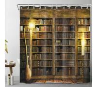 LB Witchy Bookshelf Shower Curtain Gothic Vintage Library Shower Curtains for Bathroom Old Books Halloween Polyester Anti Mould Waterproof Extra Wide Bath Curtain Set with Hooks,69Lx94W inches