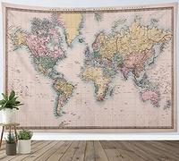 LB World Map Tapestry Vintage Map for Nautical Tapestry Wall Hanging Retro Tapestries for Living Room Bedroom Dorm Wall Decor,59x39 inch
