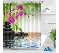 LB Zen Spa Shower Curtain Purple Orchid Green Bamboo Bathroom Curtains Polyester Anti Mould Waterproof Bath Curtain with Hooks,59x71 inches,Japanese