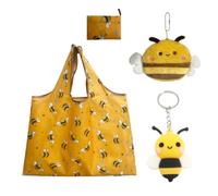 LBAAUX 1 Folding Shopping Bag, Attached With 1 Coin Purse And 1 Keychain, Cute Bee Storage Bag, Reusable Shopping Bag, Suitable For Daily Grocery Shopping.