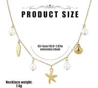 LBAAUX 1 Piece Of Golden Ocean Necklace, 1 Piece Of Bohemian Anklet, Pearl Starfish Pendant Necklace, Adjustable Ladies Anklet, Summer Vacation Clothing Accessories.