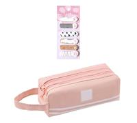 LBAAUX 1 Piece of Pink Double-Layer Pencil Case and 180 Cat Claw Index Stickers, Large-Capacity Stationery Storage Bag, Student Learning Stationery, Suitable for Daily School and Study Scenes.