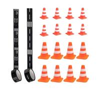 LBAAUX 16 Miniature Simulation Roadblock Toys And 2 Road Stickers, Traffic Sign Ornaments, Cartoon Road Self-Adhesive Paper, Children'S Road Cognitive Toys.