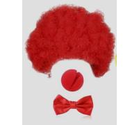 LBAAUX 4 Piece Clown Dress Up Set With Red Wig Nose Tie Gloves, Role Play Props, Drama Performance Decoration.