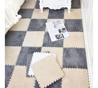 LBAawxe Interlocking Foam Floor Tiles, Puzzle Mat, Soft Plush Square Carpet, Easy to Install, 12/16/18pcs, Fluffy Carpet Blocks(Gray+Apricot,16pcs)