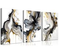 LBARTXY 3Pcs Framed Black and Gold Abstract Wall Art, Modern Grey and Gold Marble Fluid Canvas Wall Art Prints Posters Wall Decor Pictures for Living Room Bedroom Office Home Decoration,Ready to hang
