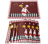 LBCASA Kitchen Chef Set of 6, Red Plaid Funny Placemats for Dining Table Farmhouse Place Mats, Waterproof, Wipeable