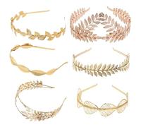 LBEIPDN Goddess Crown Halo Headband 6Pcs Glitter Queen Crown Headband Gold Leave Crown Headpiece for Wedding Brides Bridal Hair Accessories