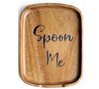 LBEMEY Acacia Wood Spoon Rest For Stove Top- Smooth Rectangular Wooden Spoon Holder For Kitchen Counter with Non Slip Silicone Feet, Perfect Holder for Spoons, Brown(Labeled "Spoon Me")