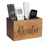 LBEMEY Acacia Wood TV Remote Holder, Caddy and Organizer for Table, Vintage Farmhouse Desk Caddy (Brown, 4+ Remotes)