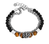 LBFEEL Lion Bracelets for Men Vintage Black Beads Bracelet Chain Bracelet for Father's Day, 7.87" length + 1.18", Stainless Steel, no gemstone