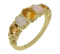 LBG 14ct Yellow Gold Natural Citrine & Opal Womens Band Ring - Size U