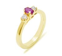 LBG 9ct Yellow Gold Natural Ruby & Diamond Womens Trilogy Ring - Size V -Sizes J to Z Available