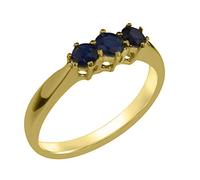 LBG 9ct Yellow Gold Natural Sapphire Womens Trilogy Ring - Size S - Sizes J to Z Available