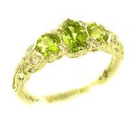 LBG Ladies Solid 9ct Gold Natural Peridot English Victorian Trilogy Ring - Size T