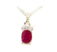 LBG Luxury Ladies Solid White 9ct Gold Natural Ruby and Opal Contemporary Pendant Necklace