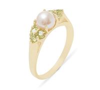 LBG Solid 9ct Yellow Gold Cultured Pearl & Natural Peridot Womens Cluster Ring - Size X -Sizes J to Z Available
