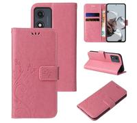 LBH Mobile Phone Case for Motorola Moto E13 Mobile Phone Case Butterfly Flowers Flower Stand Function Protective Case Magnetic All-Round Protection 360 Degree Flip Case Cover Rose Gold