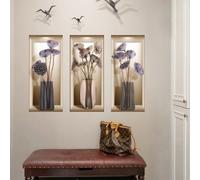 LBHSWWX 3D Floral Wall Art Set, 50 x 22 cm, Modern Lotus Flower Vase Design, Self Adhesive Wall Stickers