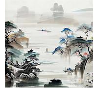LBHSWWX Large Wall Mural, Chinese Ink Landscape Style, Silk Fabric Material, Living Room Background Wall Decor (（W） 280×（H） 180CM)