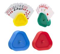 LBJFYHJN Pack of 4 Children's Card Holders, 4 Colours Card Holder, Playing Card Holder, Triangular Card Stand for Adults and Children Seniors