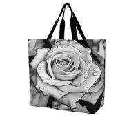 LBKHDS Reusable Grocery Bags,Black White Rose Print Tote Bag,reusable Shopping Bags,unisex Portable Shoppers Bag for Work,Travel,Shopping, White, 40x40x16cm