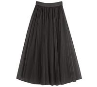 LBKKC Women's Midi Tulle Skirt Elastic Waist 3 Layered Mesh Formal Prom Party Tutu Skirt A Line, Black, M-L