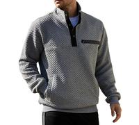 LBL Leading the Better Life Mens Sweatshirt Fashion Stand Collar Button Pullover Sweatshirts with Pockets, Grey, L