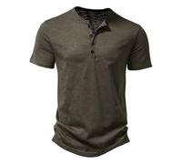 LBL Men’s Henley T Shirt Casual Grandad Short Sleeve Shirts Buttons Tee Plain Work Tee Shirts APH113 Army Green XXL