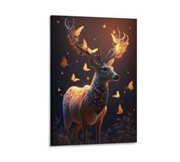 LBLmoney Fantasy Butterflies Deer Wall Art Canvas Prints Pictures Paintings Artwork for Women Man Bedroom Bathroom Home Decor Gift 08x12inch(20x30cm)