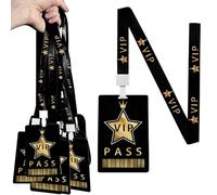 LBLNUGURI 25 Sets VIP Badge Lanyards with Plastic VIP Pass Cards VIP Lanyards with Star, Black Breakaway Lanyard PVC VIP Cards for Backstage Concert Event Birthday Party Organizer (Gold,Black), 25
