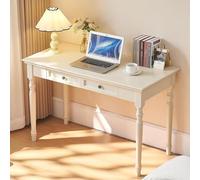 LBMED 47in French Country Style Desks, Solid Wood White Writing Desks with 2 Large Drawers, Health-Friendly, Drawer Mechanisms Operate Quietly, Wear-resistant, High Load-bearing Capacity