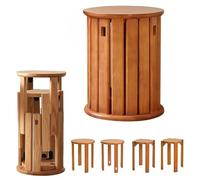 LBMED Wooden Stackable Stools Set, Wooden Stool Solid Wood End Table, Widen Stool Surface and Ergonomic Height, Save Space, Stablize Solid, 4-piece Set, for Living Room, Bedroom, Office, Home