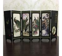 LbojailiAi Wooden 6-Panel Peacock Screen Room Divider Folding Partition Gift Desktop Decor - Black