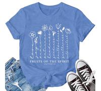 LBP Christian T-Shirts for Women Faith-Based Tee Top Fruit of The Spirit Shirt, Blue1, XXL