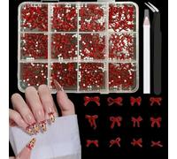 LBPEPAMZ 12Grids Red Bow Nail Charms Mini Resin Nail Rhinestone Gems Pearl Accessories 3D Cute Bowknot Nail Jewelry Decor Flatback Mixed Bows Set Nail Art Jewels for Women DIY Manicure Supplies