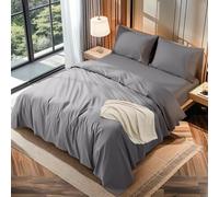 LBRO2M 100% Cotton 1200 Thread Count Bedding Sheets Set, 16 inches Deep Pocket, Bed Sheet 4 Piece Sets (Grey, Queen (U.S. Standard))