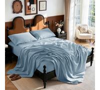LBRO2M 100% French Organic Linen Sheet Set, 19" Deep Pocket King Size 4 Pcs | Natural Flax Bed Sheet, Soft, Breathable,Durable Sheets, Cozy for All Year Round, Ideal for Hot Sleepers, Dusty Blue