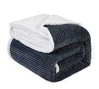 LBRO2M Striped Sherpa Fleece Bed Blanket King Size, Super Soft Fuzzy Plush Warm Cozy Fluffy Microfiber Couch Throw Velvet Double Reversible Luxurious Blankets (90x104), Dark Grey