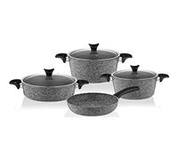 LBRTMED 7 Piece Granite Cookware Set Gray Pan Kitchen Utensil Useful Non-Stick Pan Cookware Set