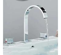 LBRTMED Basin Faucet Bathroom Faucet Brass Tap Deck Mounted Hot Cold Water Double Handle 3 Hole Basin Golden Water Tap Golden