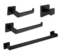 LBRTMED Bathroom Accessories Set with 4 Black Hooks for Hanging Towels Wall Mounted Bar Rack for Toilet Paper Rolls Stainless Steel Hardware.